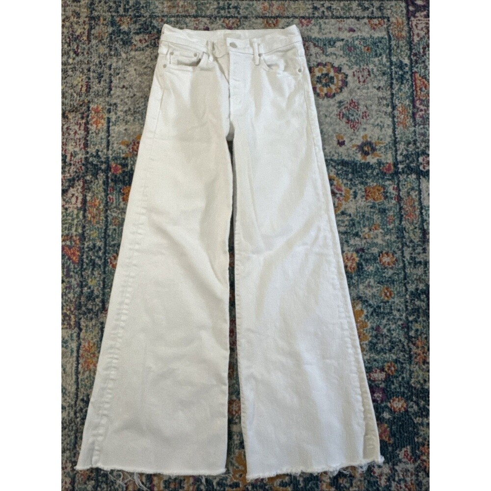 MOTHER The Twister Skimp Wide Leg Jeans Frayed Hem Cream Puffs Size 27